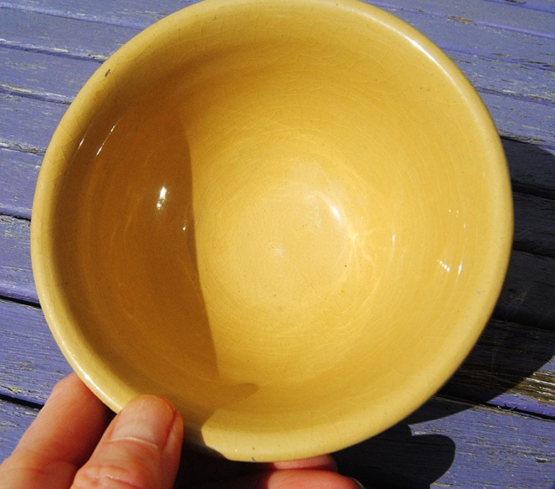 2 Weller Mini Yellow Ware Mixing Bowls 5 Brown Bands Etsy