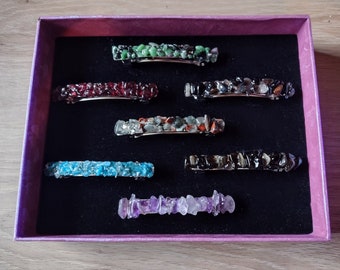 Crystal french barrettes / quartz hair accessories /  colorful stone hair clips (handmade)