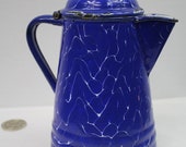 Vintage, Antique, Blue and White, Enamel Finished, Coffee Pot, Water, Pitcher, Porcelain, Old