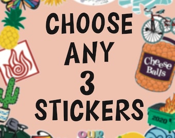 Choose Any 3 Stickers Pack, Waterproof Stickers, Laptop Stickers, Sticker Bundle, Water Bottle Stickers, Vinyl Stickers