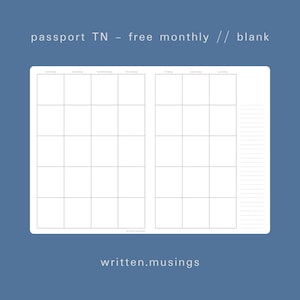 Inserto imprimible Passport TN - Mensual gratuito (en blanco) // Cuaderno de viajero, Insertos TN, Mínimo, Estético, Descarga digital