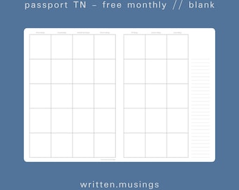 Passport TN Printable Insert - Free Monthly (Blank) // Traveler's Notebook, TN Inserts, Minimal, Aesthetic, Digital Download