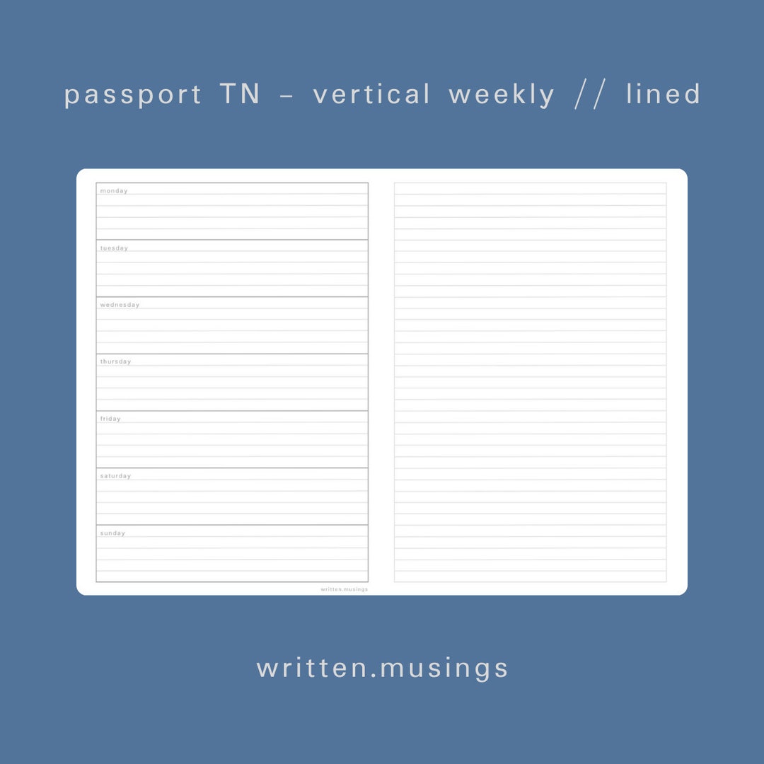 Passport TN Printable Insert - Hobo Weekly (lined) // Traveler's ...