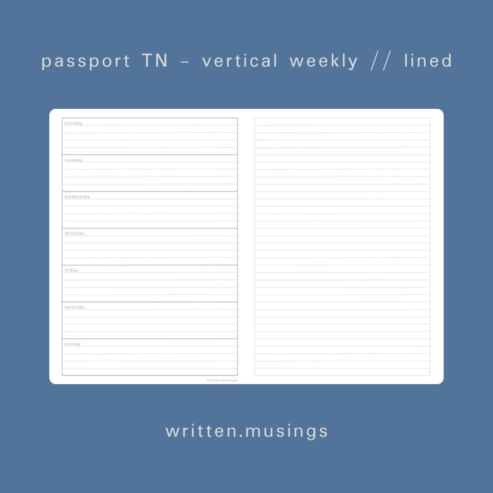 Passport TN Printable Insert - Hobo Weekly (lined) // Traveler's ...