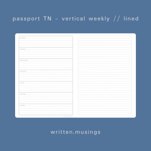 Inserto imprimible Passport TN - Hobo Weekly (forrado) // Cuaderno de viajero, Insertos TN, Mínimo, Estético, Descarga digital