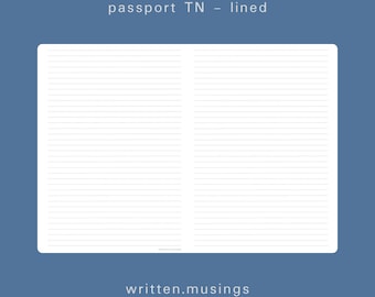 Passport TN Printable Insert - Lined // Traveler's Notebook, TN Inserts, Minimal, Aesthetic, Digital Download