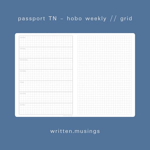 Inserto imprimible Passport TN - Hobo Weekly (Grid) // Cuaderno de viajero, Insertos TN, Mínimo, Estético, Descarga digital