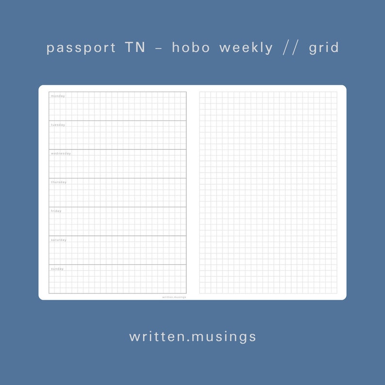 Passport TN Printable Insert - Hobo Weekly (grid) // Traveler's ...