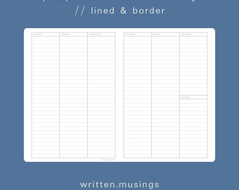 Passport TN Printable Insert - Vertical Weekly (Lined and Border) // Traveler's Notebook, TN Inserts, Minimal, Aesthetic, Digital Download