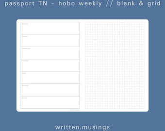 Passport TN Printable Insert - Hobo Weekly (Blank & Grid) // Traveler's Notebook, TN Inserts, Minimal, Aesthetic, Digital Download