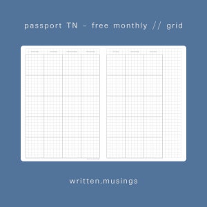 Inserto imprimible Passport TN - Mensual gratuito (Cuadrícula) // Cuaderno de viajero, Insertos TN, Mínimo, Estético, Descarga digital