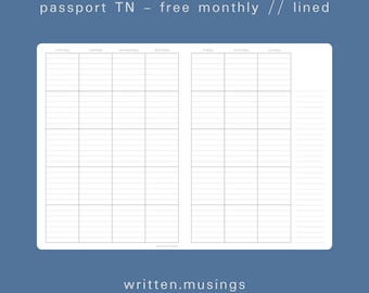 Passport TN Printable Insert - Free Monthly (Lined) // Traveler's Notebook, TN Inserts, Minimal, Aesthetic, Digital Download