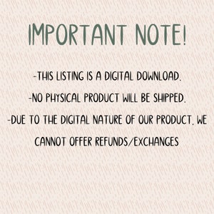 May include: Important note: This listing is a digital download. No physical product will be shipped. Due to the digital nature of our product, we cannot offer refunds or exchanges.