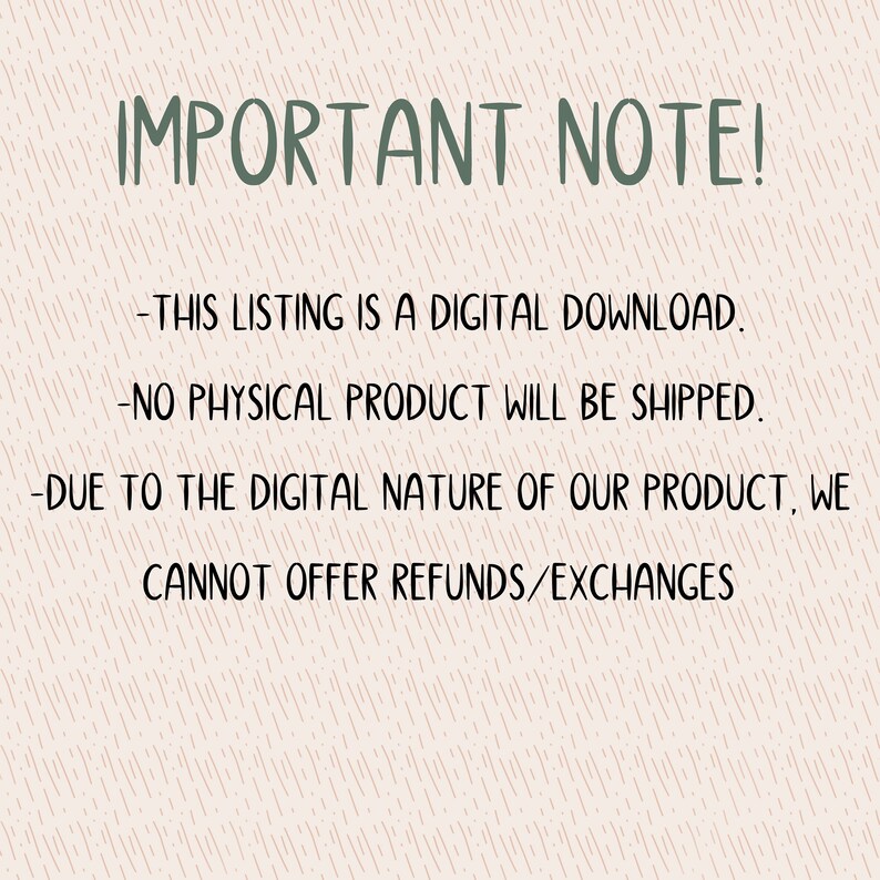 May include: Important note: This listing is a digital download. No physical product will be shipped. Due to the digital nature of our product, we cannot offer refunds or exchanges.