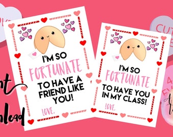 Fortune Cookie Valentine/ Instant Download Class Valentines