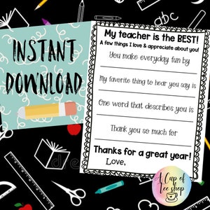 Personalized End of the Year Teacher Printable/ My Teacher is the Best /Teacher Gift/ Love My Teacher/ Thanks for a Great Year