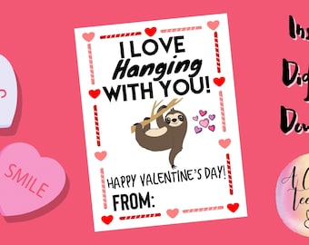 Luiaard Valentijnsdag afdrukbaar / Valentijnskaart afdrukbaar / Instant Download Valentijn / afdrukbare luiaard Valentines / Class Valentines