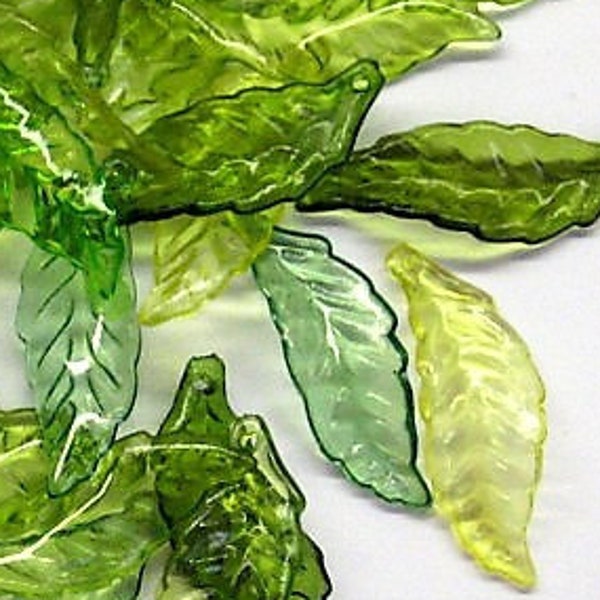 Mixed Green Willow Leaf Pendants Transparent Acrylic pack of 40