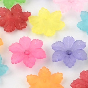 Acrylic 6 petal flower beads 19mm mix