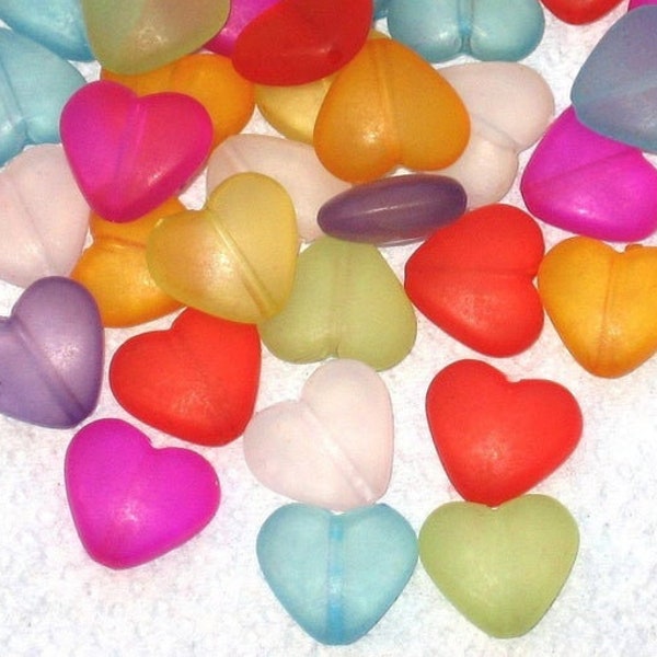 24 Frosted Acrylic Heart beads 12mm Mixed