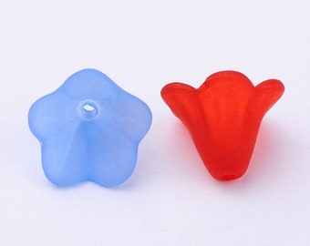 Cuentas de acrílico de 14 mm con forma de flor de petunia trompeta esmerilada en tonos individuales.