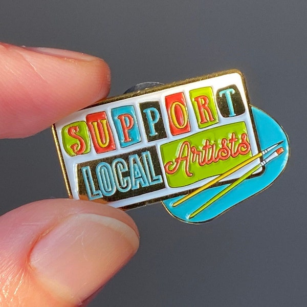 Support Local Artists Soft Enamel Pin 1.25", Watercolor Artist Paint Palette Pin, Paintbrush Pin, Paint Palette Brooch, Creative Enamel Pin