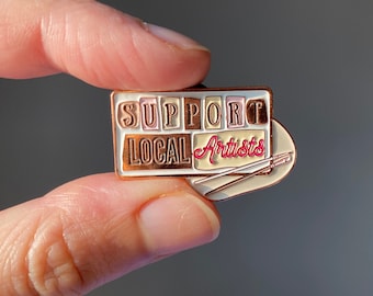 Support Local Artists Soft Enamel Pin 1.25", Watercolor Artist Paint Palette Pin, Paintbrush Pin, Paint Palette Brooch, Creative Enamel Pin