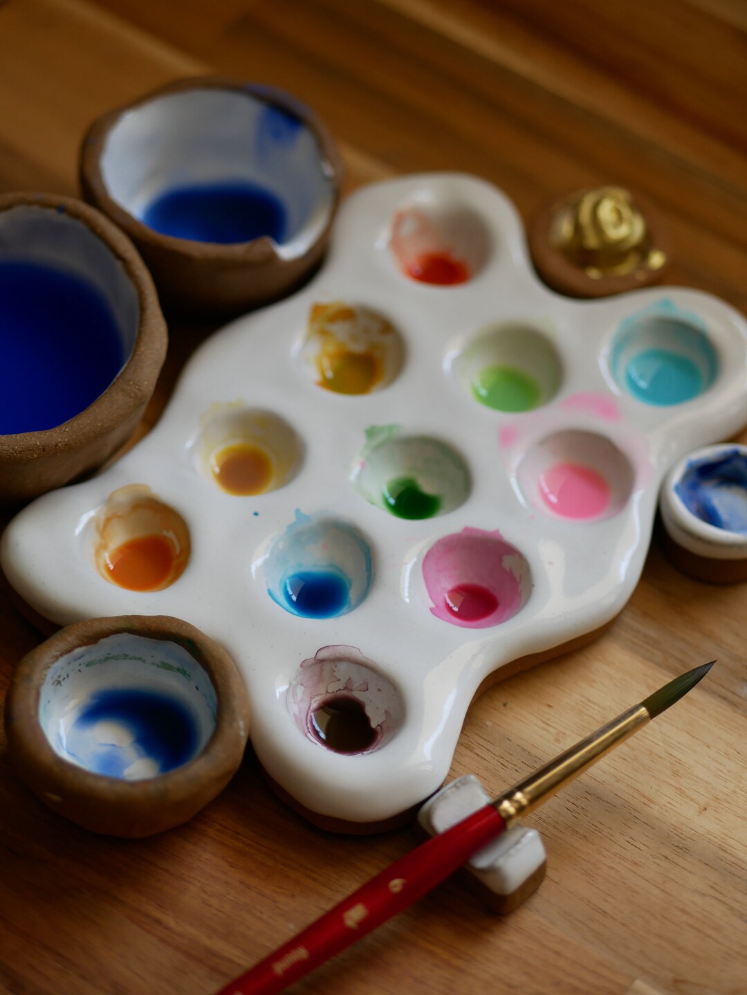 Medium 7-pan Ceramic Palette, Watercolor Paint Palette Gift Set