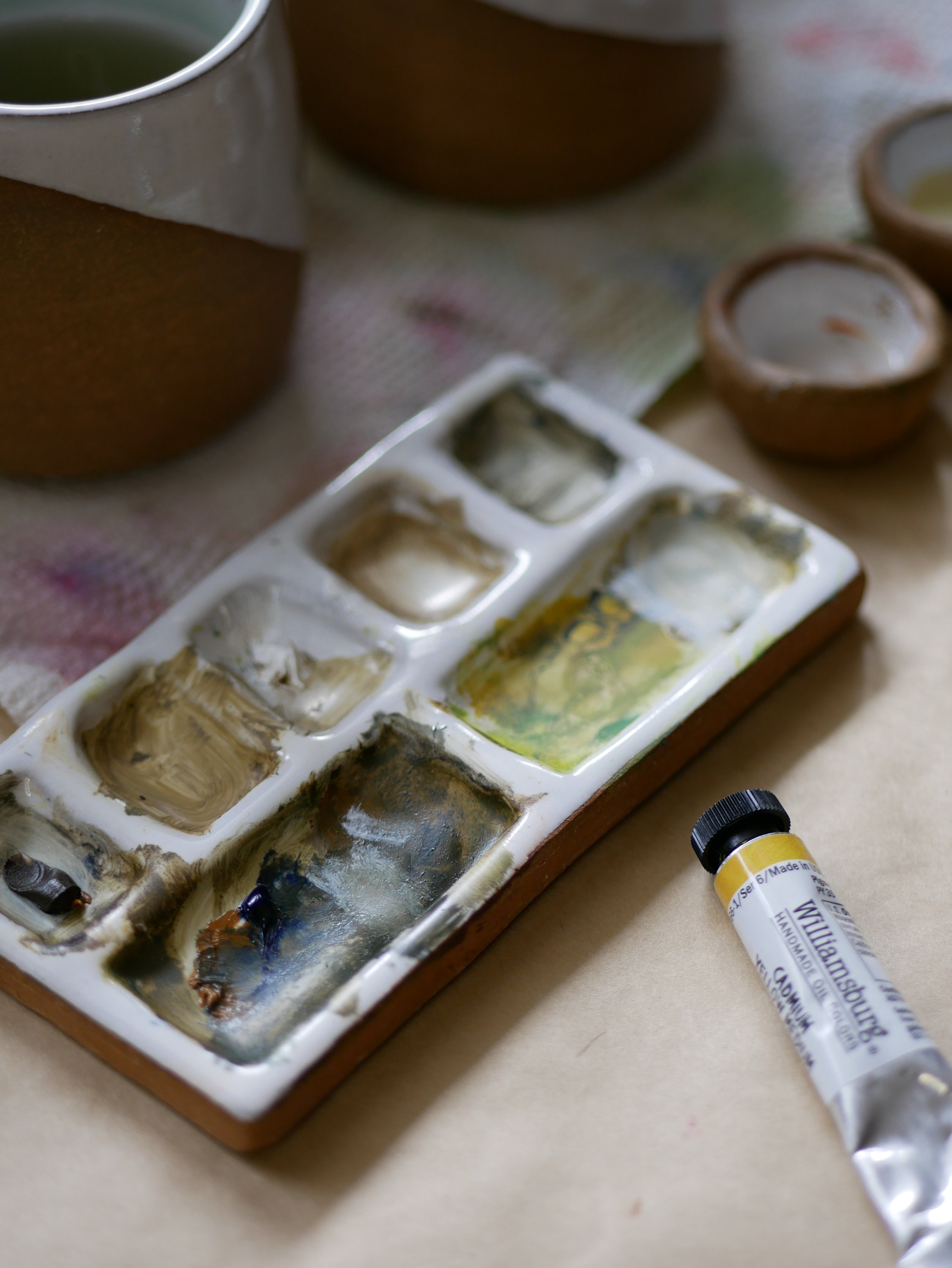 Ceramic Palette Set, Ceramic Artists Palette, Watercolor Paint