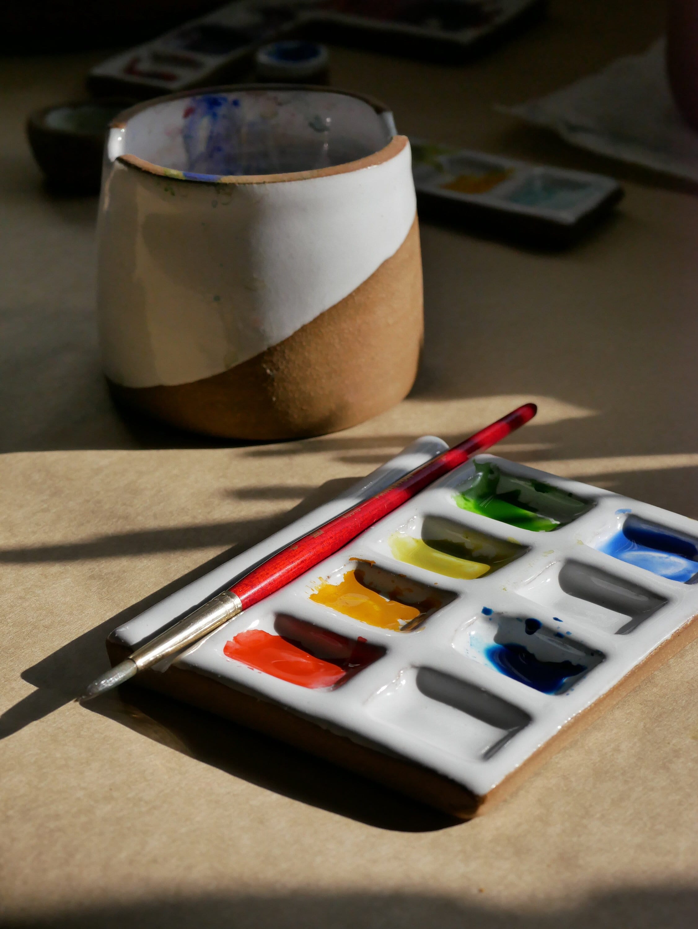 7-pan Ceramic Watercolor Palette, Paint Palette Gift Set, Artist