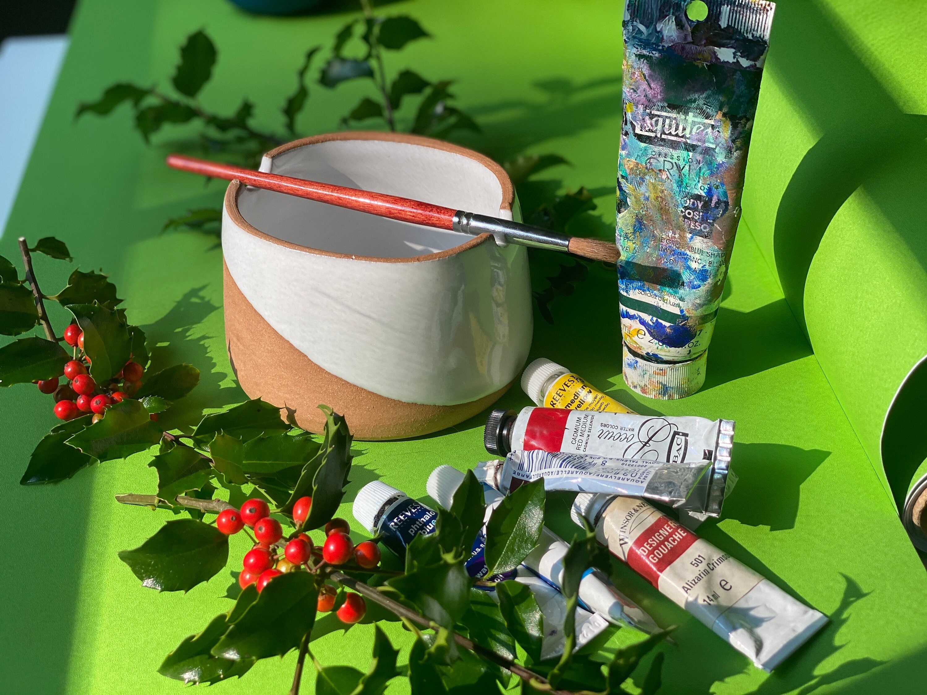 Medium 7-pan Ceramic Palette, Watercolor Paint Palette Gift Set, Artist  Gift Set, Handmade Art Supplies, Brush Rest, Christmas Present 