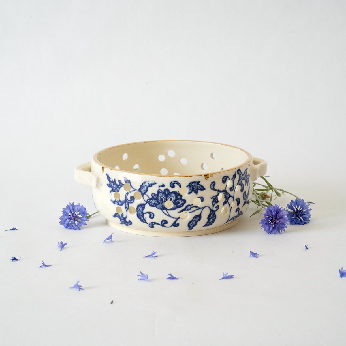 Antoinette Berry Bowl, Handmade Porcelain Ceramic Berry Colander-ETSY