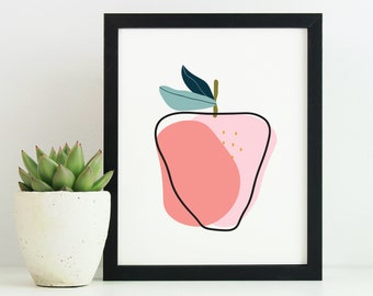 Strawberry Wall Art, Abstract Digital Art, Strawberry digital Print, Cute Printable Art, Pink Digital Poster, Simple Instant Download Art