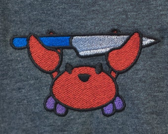 Crab with Knife Tshirt Embroidered Unisex | Cute But Will Cut You Knife Meme, Crabby Stabby, Knife Tshirt, Cancer Zodiac Season