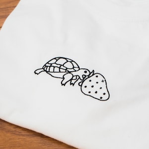 Turtle Embroidered Unisex Tshirt | Strawberry Top, Cute Turtle Shirt, Funny Turtle Meme, Turtle Owner Gift, Animal Tshirt