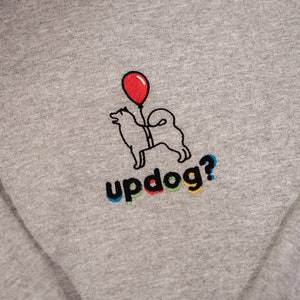 What&#39;s Updog? Office Jokes Unisex Embroidered Hoodie, Siberian Husky Owner Gift, Does It Smell Like Updog? Office Joker Prank Sweater