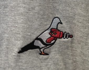 Pigeon Laser Gun Tshirt Embroidered Unisex | Pigeon Pistol Tee, Funny Pigeon Shirt, Sci-Fi Weapons Tee, NYC Pigeons, Birds Are Fake