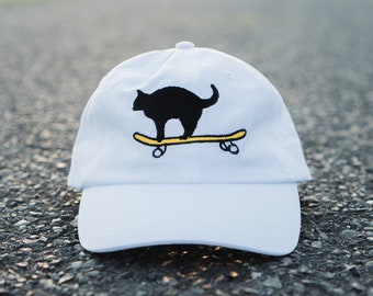 Skate Cat Dad Hat | Cat Longboard, Gift for Skateboard Dad or Boyfriend, Skater Style Cap