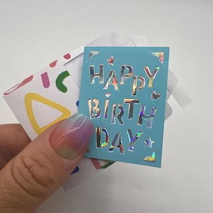 Handmade miniature birthday card and envelope 5cm (2inch) x 3.7cm(1.5inch). Mini / tiny birthday card