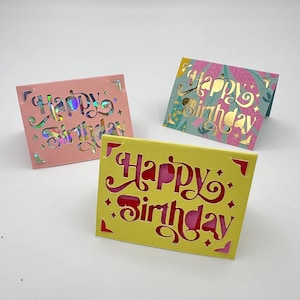 Handmade miniature birthday card and envelope 5cm (2inch) x 3.7cm(1.5inch). Mini / tiny birthday card