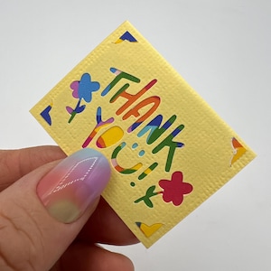 Handmade miniature thank you card and envelope 5cm (2inch) x 3.7cm(1.5inch). Mini / tiny card