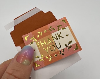 Miniature thank you card and envelope 5cm (2inch) x 3.7cm(1.5inch). Mini / tiny thanks card