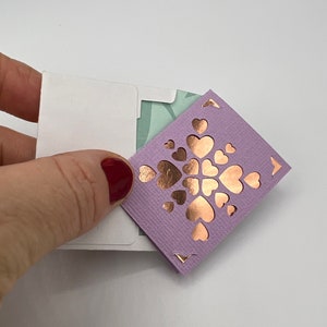 Mini card / tiny card and envelope heart burst design. Birthday Card, Gift tag, congratulations card, valentines card. 5cm(2in)x3.7cm(1.5in)