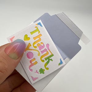 Miniature thank you card and envelope 5cm (2inch) x 3.7cm(1.5inch). Mini / tiny thanks card