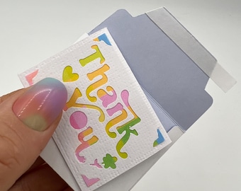 Miniature thank you card and envelope 5cm (2inch) x 3.7cm(1.5inch). Mini / tiny thanks card