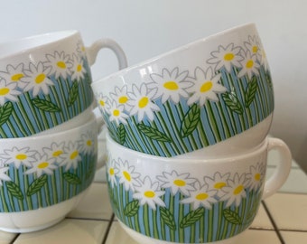2 Tasses à Thé Arcopal France Vintage - Motif Marguerites, Avec Sous-tasses
