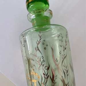 Vintage 1950s 50s glass green decanter carafe bottle with glass stopper