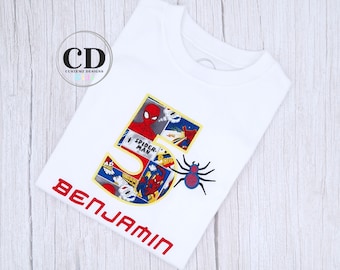 Spiderman t-shirt, Embroidered t-shirt, Spiderman, Comic book, Age t-shirt, Personalised gifts, Birthday t-shirts
