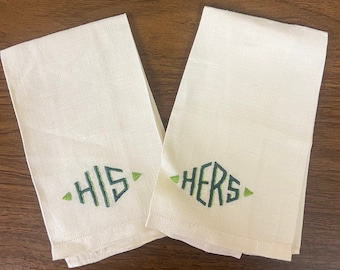 Hand towel fingertip towel set of 2 "His" and "Hers" green justwhatyourelookin4