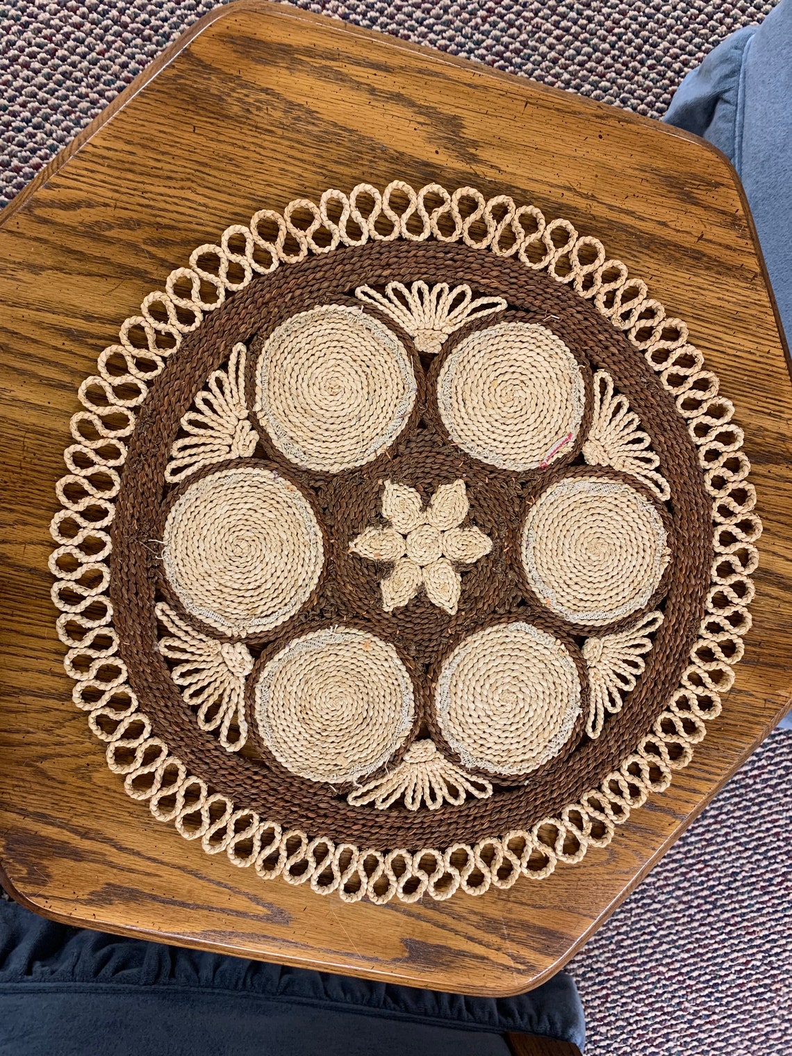 Vintage rope jute table mat centerpiece wall Decor floral Etsy